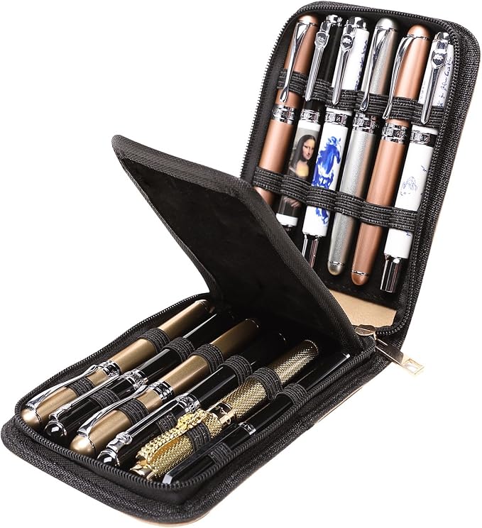PU Leather Fountain Pen Case Roller Ball Pen Dispaly Holder Bag Pouch Beige 12