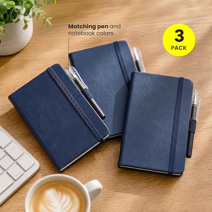 AISBUGUR Small Notebook Journal - 3 Pack Total 480 Pages - Pocket Notebooks with Pens for Work - 3.7" x 5.7" A6 Notebook - Hardcover Mini Notebooks