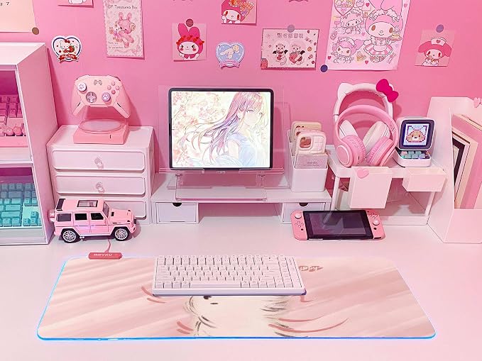 JMIYAV Pink RGB Gaming Mouse Pad 31.5x12 Inch PC XL Large Extended Glowing Led Light Up Desk Pad Non-Slip Rubber Base Computer Cute Mousepad Mat Desk Accessories Gaming Setup 60-0767