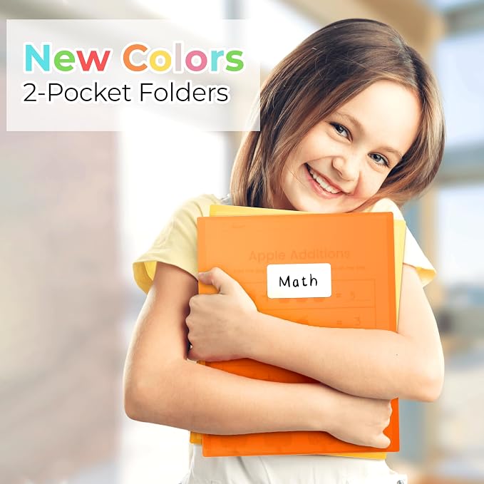 Dunwell Plastic 2-Pocket Folders, Pastel, 8.5x11, 6 Pack, Poly | Tear-Resistant, Long-Lasting Acid-Free Poly, Cleanable, Fits 8.5x11 Documents, Includes Labels