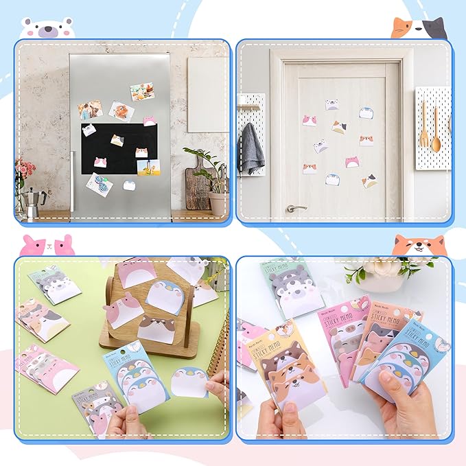 Cute Sticky Notes, 12 Pack 540 Sheets Kawaii Cartoon Animal Sticky Notes, Mini Cartoon Notes Animals Shape Markers Flags Self-Stick Memo Pads for School Home Office