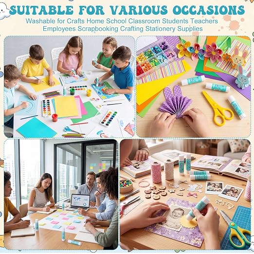 Zubebe 300 Count Glue Stick Bulk, 0.32 oz, 9g, Classic,Classroom Supplies | Washable,ideal for Students Teachers Employees school craft projects, scrapbooking, office stationery, art activities