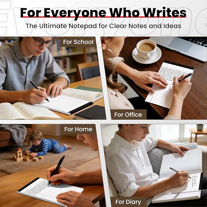 24 Pack Notepads 5x8, White, Small Legal Pads, Perforated Notebook | Ciphyfee College Ruled Note Pads for School, Note Taking, Teacher & Office Supplies, Writing Pads,30 Sheets/Pack