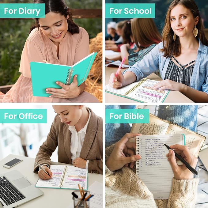 ZOTIA Lined Spiral Notebook for Work Hardcover Spiral Journal College Ruled | Aquamarine, 5.7" x 7.9" Spiral Journals for Writing, Work Notebooks, Note taking and Office School Supplies, 140 Pages