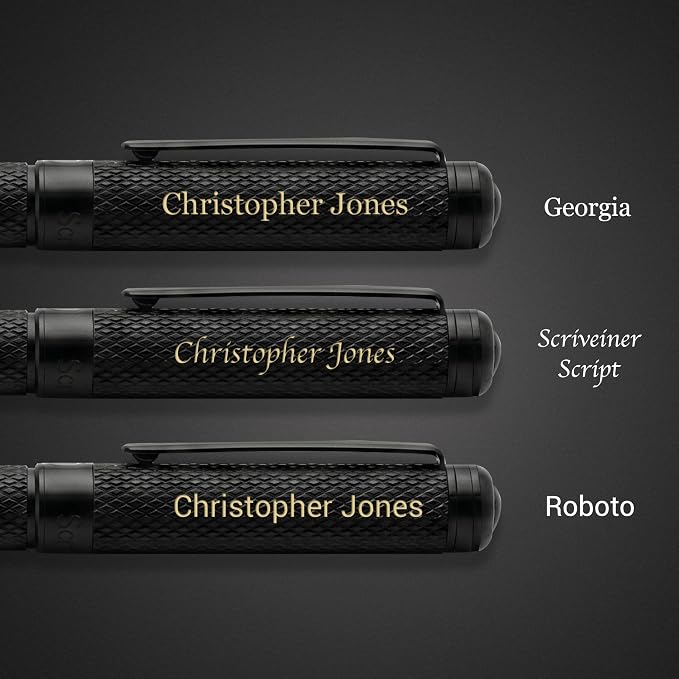 Scriveiner All Black Rollerball Pen - Stunning Luxury All Metal Matt Black Pen, Schmidt Ink Refill, Best Roller Ball Gift Set for Men & Women, Professional, Executive Office, Custom Name Engraving
