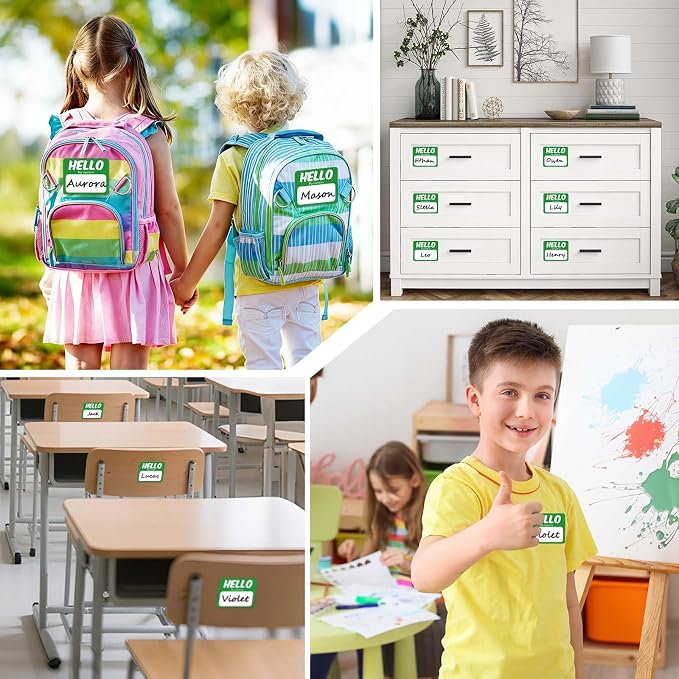 256 Pcs Name Tags Sticker 3"x2.5" Hello My Name is Stickers, Green Name Labels Adhesive Identification Name Badges for School, Office, Meeting, Family Parties, Mailing