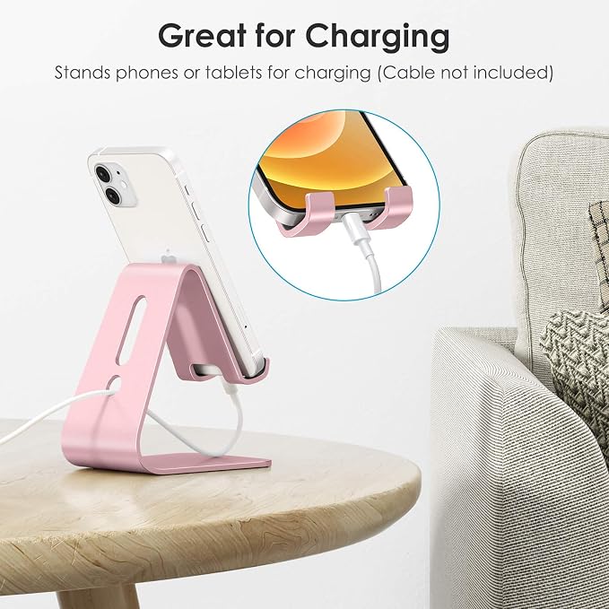 OMOTON C1 Upgraded Aluminum Cell Phone Stand for Desk, Durable Phone Dock | Protective Pads Cellphone Dock for iPhone 17/16/15/14/13 Pro Max Air, iPad mini, Android Smartphones - Rose Gold