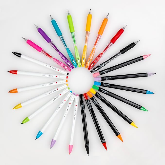 Zebra Pen Creative Set, Zensations, CLiCKART & SARASA Clip, Assorted, 24-Pk | Includes 8 Colored Pencils, 8 CLiCKART Markers and 8 SARASA Clip Retractable Gel Pens, Ideal for Bullet Journaling (76124)