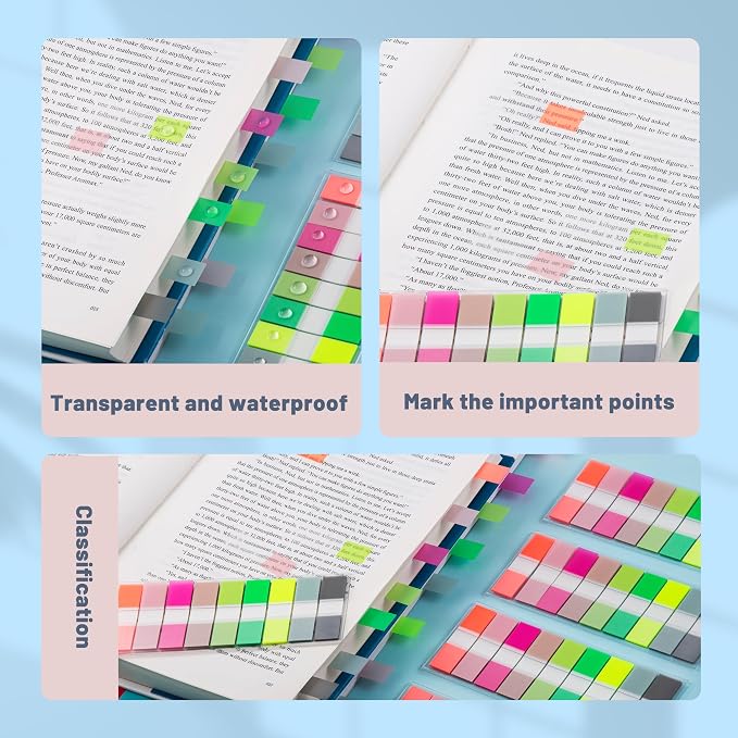 Golcellia Sticky Notes Tabs 900 Pieces Transparent Sticky Tabs, 0.47 Inch Book Tabs, Writable Repositionable Index Tabs Page Markers for Annotating Books, Notebooks, Files, Bright Colors