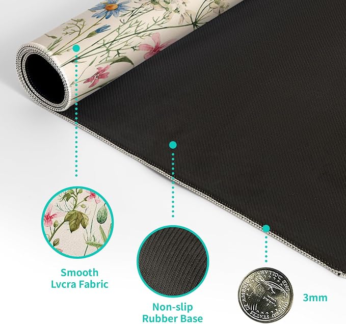 Flower Gaming Mouse Pad Large Mouse Pad for Keyboard and Mousepad Desk Mat with 3mm Non-Slip Base and Stitched Edge for Gaming and Office Computer Mat Protector Mat 27.6x11.8 Inch