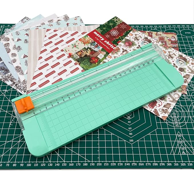 Paper Cutter, A4 Paper Trimmer with Security Safeguard & Side Ruler Portable Straight Edge Cutter for Scrapbooking Craft Paper, Photos, Label, Cardstock (Green)