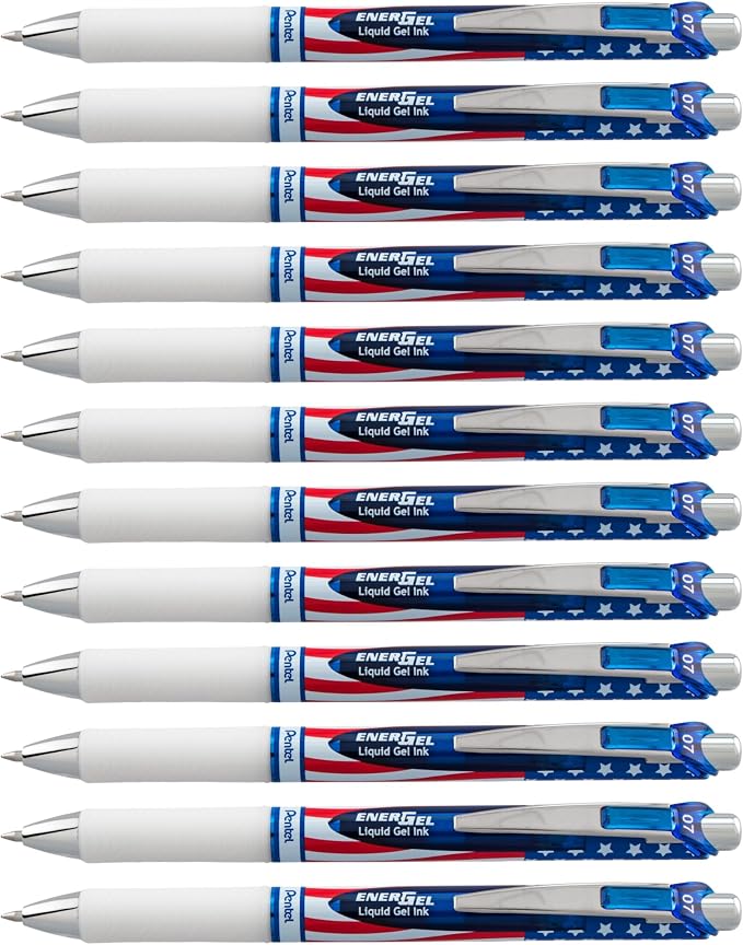 Pentel EnerGel RTX Retractable Liquid Gel Pen, (0.7mm) Medium Line, Metal Tip, Flag Barrel, Black Ink (BL77USA-A) (Pack of 1, 12 Count Total)