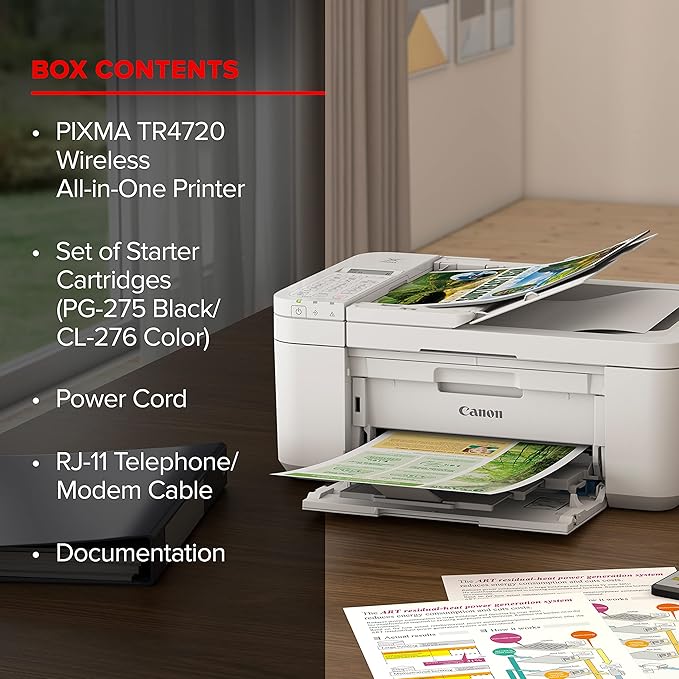 Canon PIXMA TR4720 All-in-One Wireless Printer Home use, with Auto Document Feeder, Mobile Printing and Built-in Fax, White