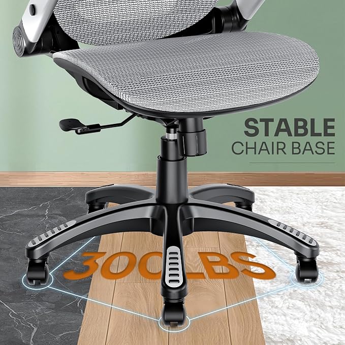 Ergonomic Office Chair, High Back Home Desk Chair with Headrest, Flip-Up Arms, 90-120° Tilt Lock and Wide Cushion, Big and Tall Mesh Chairs for Man Woman, Grey Task Chair