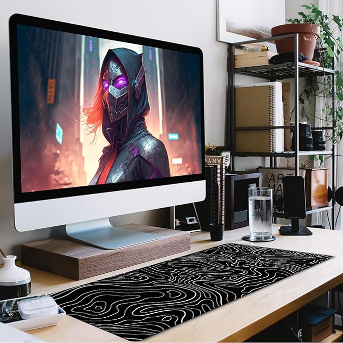 Large Mouse Pad Big Desk Mat Large Office Desk Pad, White Line | Durable Extended Mouse Mat 31.5"x15.7" Mousepad with Non-Slip Rubber Base Stitched Edge