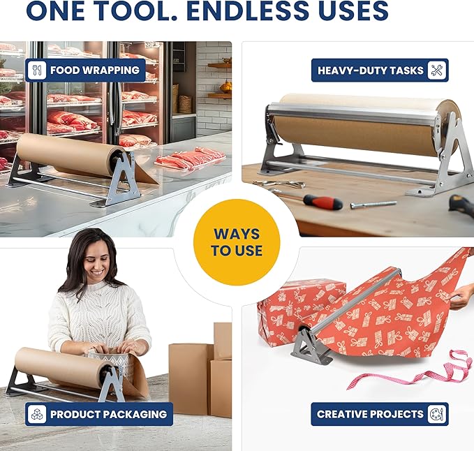 DIY Crew 24 Inch Paper Roll Dispenser and Cutter - Heavy-Duty Wall Mountable, Non Slip Tabletop - Kraft, Freezer, Butcher Paper - Up to 1000ft Rolls