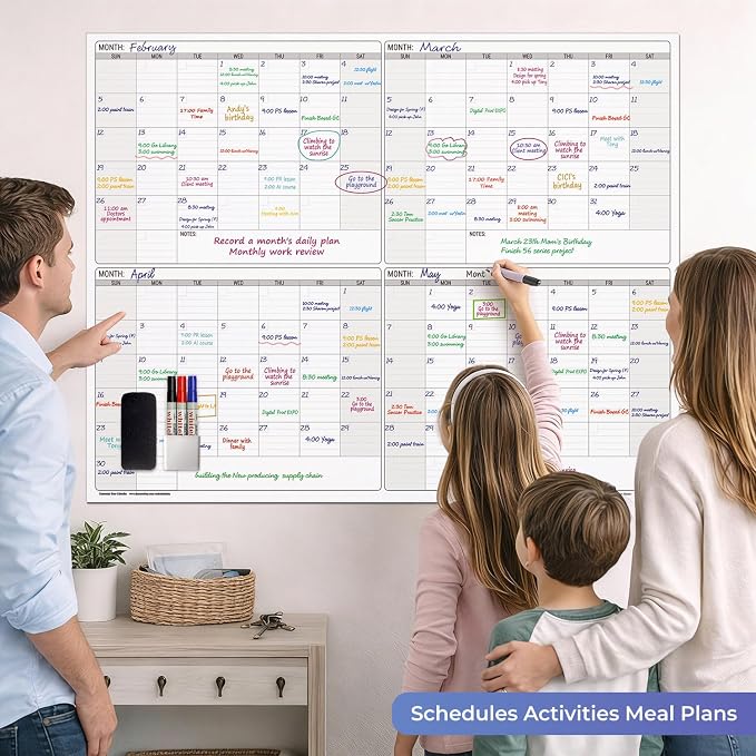 Extra Large Magnetic Dry Erase Calendar 4 Month,46x63 in Magnetic Calendar | Giant Huge Size Erasable Laminated Four Monthly Whiteboard Calendar, Oversized Blank 120 Days White Board Poster for Office