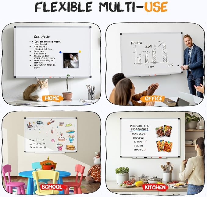 OLIXIS Magnetic White Board, Dry Erase Board for Wall 36" x 24", Whiteboard with 1 Dry Eraser & 2 Multicolor Markers & 4 Magnetic Pins, Aluminium Frame for Home, School, Office, White