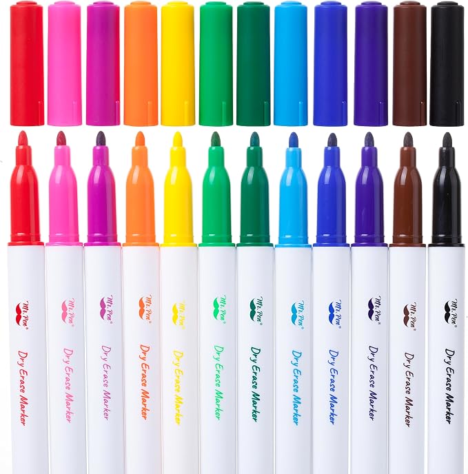 Mr. Pen- Dry Erase Markers, 12 Pack, Assorted Colors, Fine Tip | Dry Erase Whiteboard Markers for Writing on Whiteboards, Weekly Planner, Glass, School, Office, Home