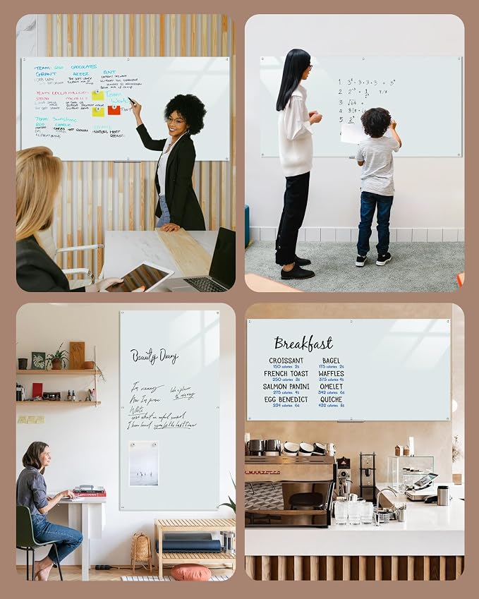 Mifuro Magnetic Glass Whiteboard,96"x48" Wall Mounted Frameless Dry Erase Board for Office, Home & School White