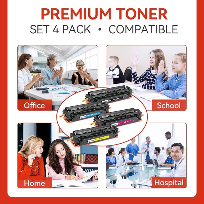 067 Toner Cartridge Set Compatible with Canon 067 067H for MF654Cdw 4 Pack | CRG067 Replacement for Canon MF654Cdw | MF652Cdw | MF653Cdw | MF656Cdw | LBP633Cdw | LBP632Cdw | MF651c LBP630c | Smart Chip