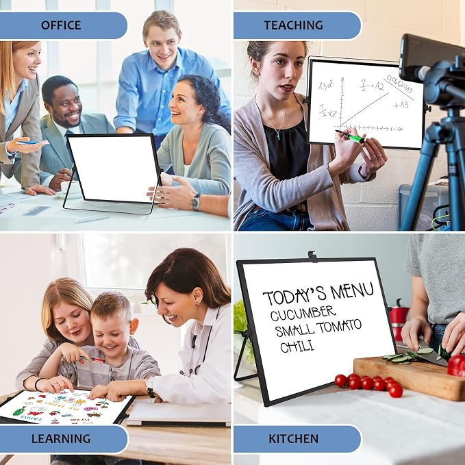 White Board with Stand, Small Dry Erase Board, 16"x12" Magnetic Whiteboard | Double-Sided Dry Erase Board with Stand, Desktop Whiteboard Easel , Portable White board Dry Erase for Office, Home, Black