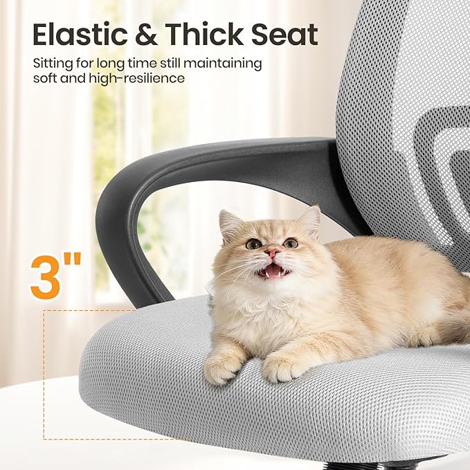 OLIXIS Office Desk Chair - Ergonomic Mid Back with Lumbar Support & Rocking Mode, Height Adjustable with Fixed Armrest, for Home, Computer, Gaming, Conference, Meeting Room, 360° Swivel, Grey, 2 Pack