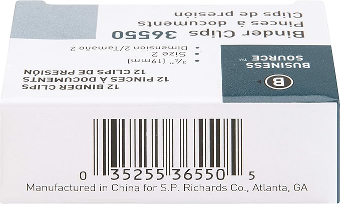 Business Source, BSN36550, Fold-Back Binder Clips, 12 / Dozen, Black