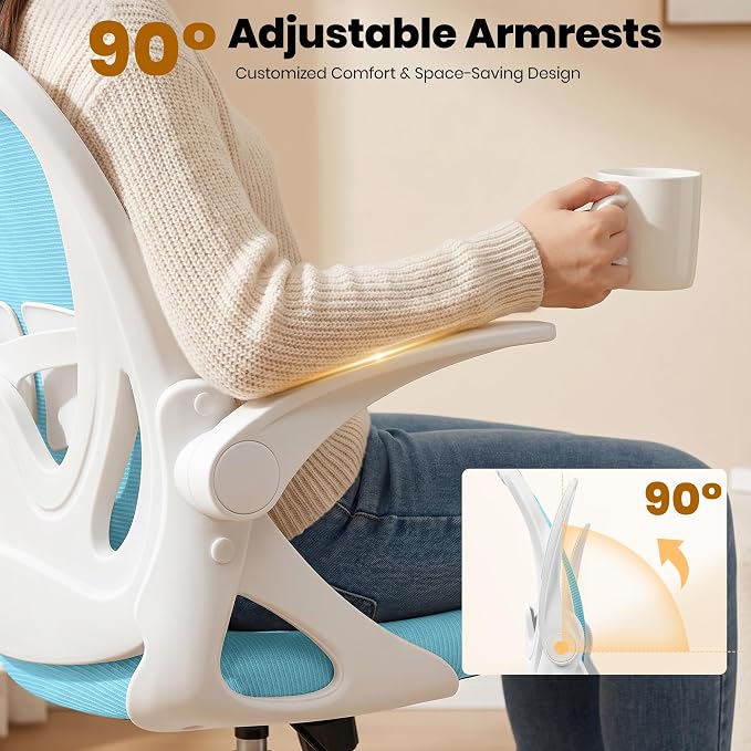 Drafting Chair Tall Office Chair with Flip-up Armrests Executive Ergonomic Computer Standing Desk Chair with Lumbar Support and Adjustable Footrest Ring(Blue)