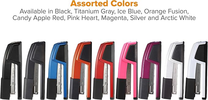 Bostitch Office Epic Metal Desk Stapler, 25 Sheet, Staple Remover, Black | Die-cast body opens 180 degrees for bulletin boards, with a temporary stapling option and a hidden slot for backup fasteners.