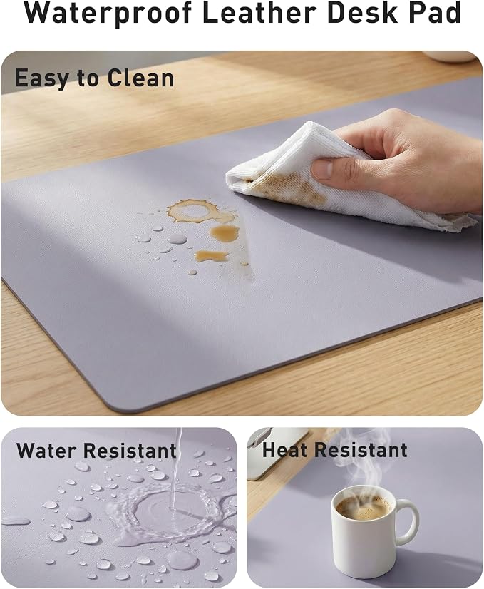 Aothia Faux Leather Desk Mat - Large Mouse Pad, Non-Slip PU Leather Blotter, Waterproof Writing Surface for Office and Home (Lavender, 63" x 24")