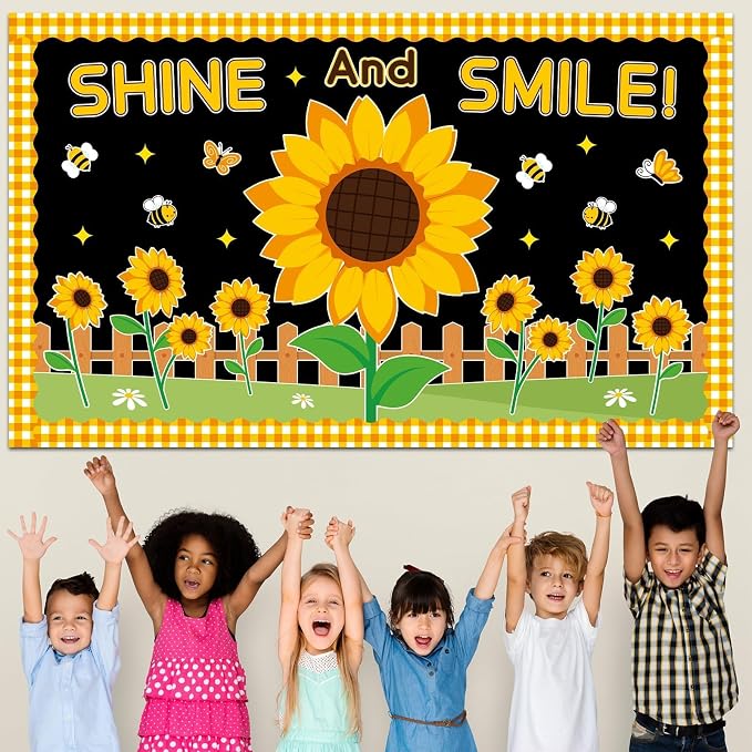 Sunflower Bulletin Board Set Sunshine Sunflower Classroom Bulletin Board Decorations Summer Butterfly Bee Cutouts Classroom Decorations for Back to School Office Home Chalkboard Decor Wall Door