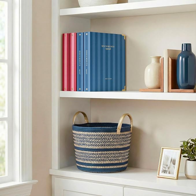 Aesthetic 3 Ring Binder Set of 2 - Sturdy 1 Inch Binder Fits Letter Sized Paper - Striped Three Hole Ring Holder for Women or Men with Pocket Easily Organizes Your Paperwork for School, Office or Work