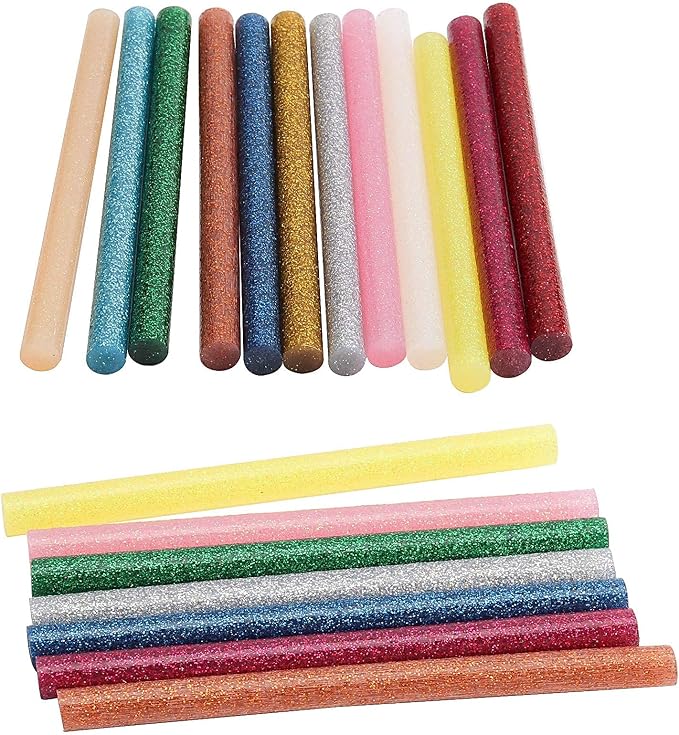 ZOENHOU 308 PCS Colored Glitter Hot Glue Sticks, 14 Colors Melt Adhesive Glue Sticks, Mini Hot Glue Sticks for DIY Art Craft General Repairs Gluing Projects, 4 x 5/16 Inch