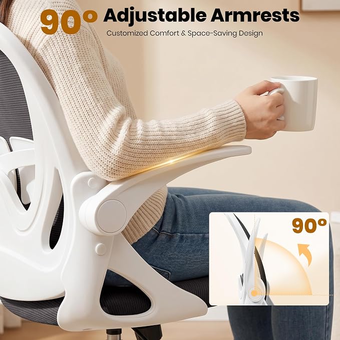 Ergonomic Drafting Chair with Flip-up Armrests Tall Office Chair for Standing Desk Comfortable Desk Chair with Adjustable Footrest Ring and Lumbar Support in Gray Perfect for Home (White)