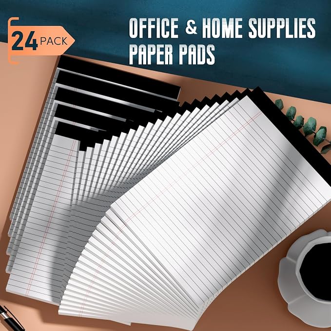 White Legal Note Pads 8.5 x 11'', 24 Pack Wide Ruled Lined Paper Note Pads | Perforated Wide Ruled Lined Writing Pads 30 Sheets per Notepad Double-Side Printed Note Pad 8.5x11 for Home, Office, School