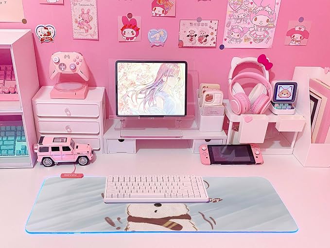 JMIYAV Pink RGB Gaming Mouse Pad 31.5x12 Inch PC XL Large Extended Glowing Led Light Up Desk Pad Non-Slip Rubber Base Computer Cute Mousepad Mat Desk Accessories Gaming Setup 60-0768