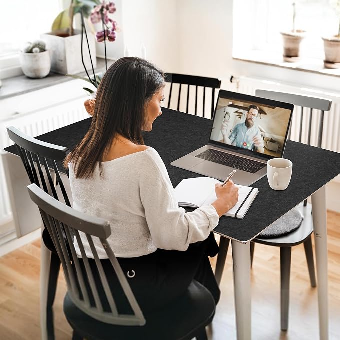 DAWNTREES Large Felt Desk Mat, 47.2"x 23.6", Desk Pad for Office and Home | Non-Slip 120x60cm Full Table Mouse Pad,Keyboard Mat for Desk,Desktop Protection (Dark Gray)