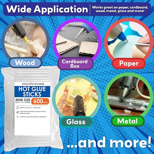 Mini Hot Glue Sticks for Mini Glue Guns, Clear, 600 Pack | Bulk Craft Adhesive, Small 4" x 0.27" Size, Transparent, Quick-Drying, Dual Temp, Bonds Wood, Metal, Glass, Fabric, Foam
