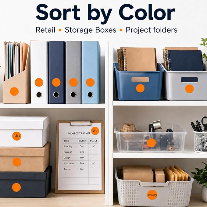 2 Inch Round Orange Stickers, 500/Roll | Writable Circle Labels for Inventory, Warehouses, Offices, Classrooms, and Storage. Made in USA