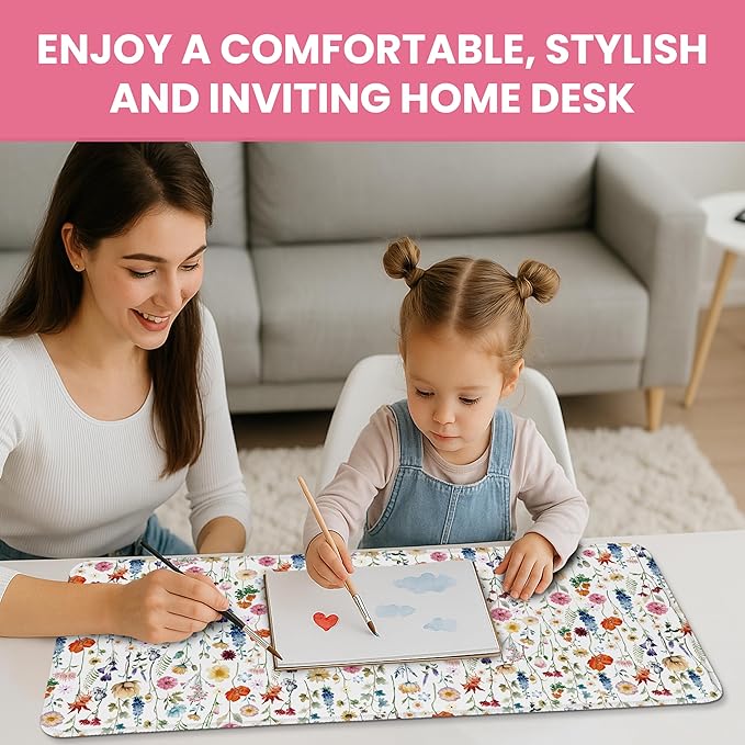 Large Desk Mat, Extended Mouse Pad for Desktop, 31.5" x 11.8" | Wildflowers Extended Desk Pad with Non-Slip Rubber Base and Smooth Surface for Work, Gaming, Office and Home