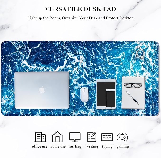 Auhoahsil Large Mouse Pad, XXL Desk Pad, Extened Mousepad 31.5" x 11.8", Non-Slip Rubber Base, Stitched Edges, Superior Surface, Gaming Keyboard Mat, Waterproof Desk Pad, Beautiful Ocean