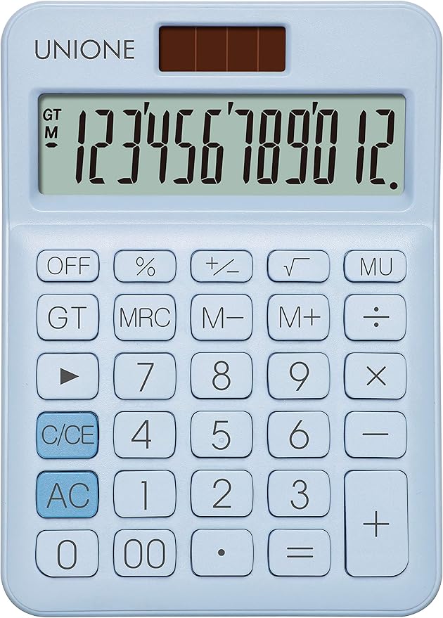 UNIONE Calculator with a Bright LCD, Dual Power Handheld Desktop. Color. Business, Office, High School