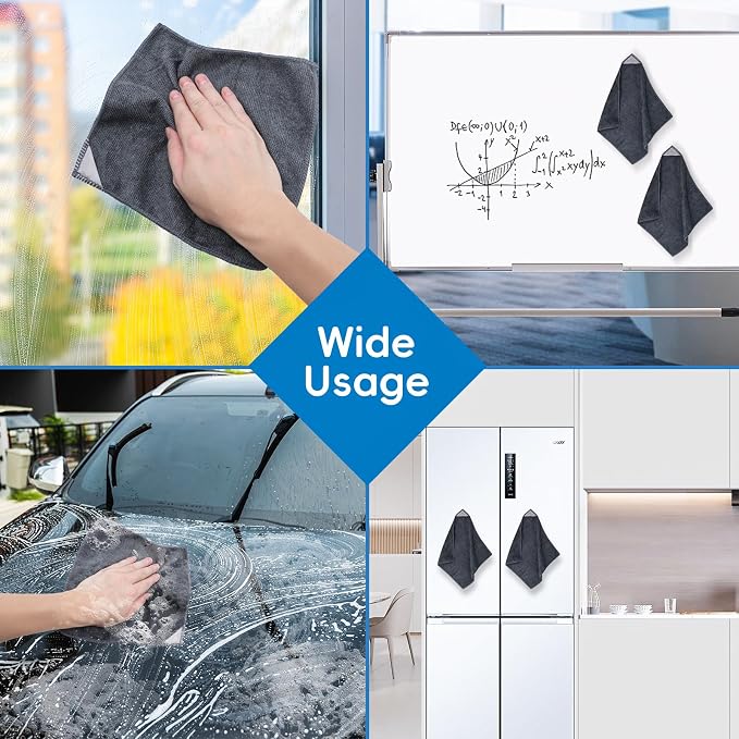 GoClimber 4 Pack Magnetic Microfiber Cleaning Cloth, Dry Erase Erasers Cleaner for Whiteboards, Blackboards, Chalkboards, Glassboards, Home, Office, School, Gray, 10'' x 9.25''