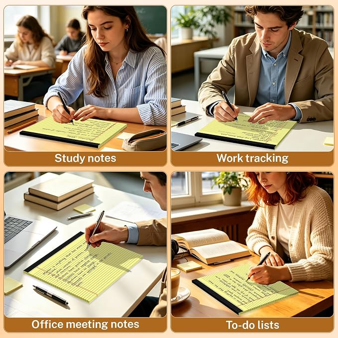 2 Pack Yellow 11" x 9.5" Legal Pads College Ruled Notepad Note Pads 30 Sheets Lined Paper Pads 80 GSM Legal Pad Perforated Writing Pads with Sturdy Back for School, Office, Home