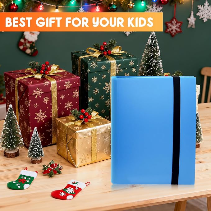Trading Card Binder 9 Pocket, 360 Card Waterproof Folder with Side Loading Sleeves, Sturdy Card Collection Album for MTG, TCG, Game Cards & Sports Cards (1, Blue)