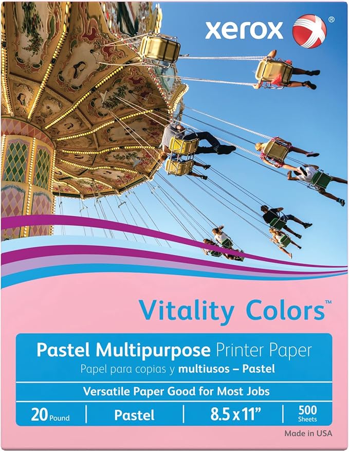 Xerox® Vitality Colors™ Multipurpose Printer Paper, Letter Paper Size, 20 Lb, 30% Recycled, Pink, Ream Of 500 Sheets