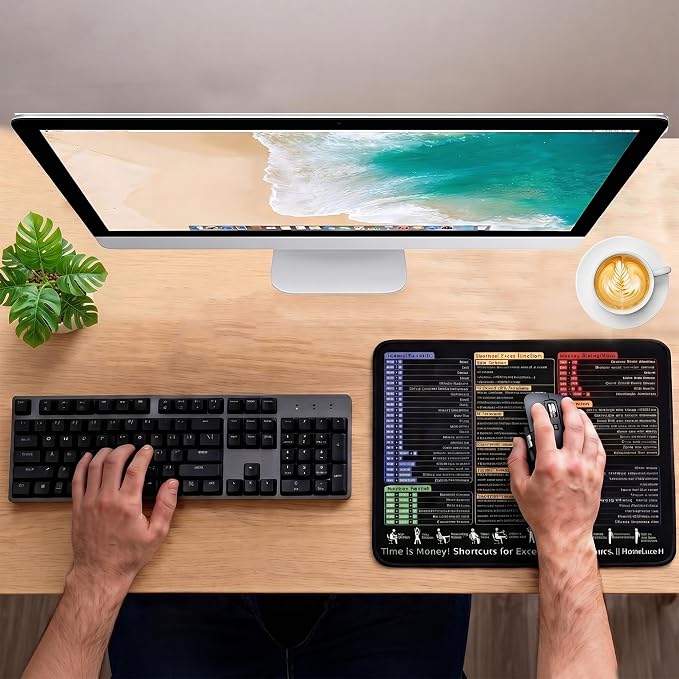Excel Cheat Sheet Desk Pad-Mouse pad(11.8in *9.8in *0.12 in) | Waterproof Mouse Pad, Microsoft Excel Shortcuts, Non-Slip Stitched Edge, Portable Computer Mousepad