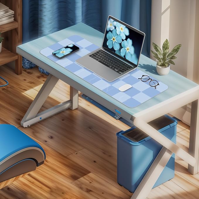 AFIING Light Blue Desk Mat 31.5" x 12", Waterproof PU Leather Desk Pad | Non-Slip Rubber Base, Easy Clean Surface, Desk Protection, Office & Home