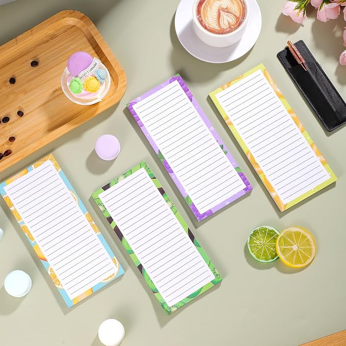 Thboxes 4 Pack Magnetic Notepads for Fridge with Pen Holder, 200 Sheets Fruit-B Design